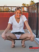 24 pictures - Blonde upskirts white lace panty cameltoe