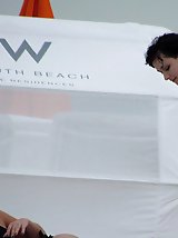 12 pictures - Horny bikini babes stretched nub nude