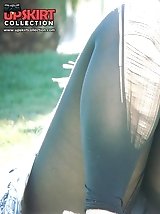 12 pictures - Ragged pantyhose on slim legs. The real upskirt
