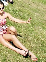 12 pictures - Stockings and string panty upskirts