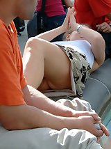 12 pictures - Blonde babe has nice tattoo and, of course, sexy upskirt